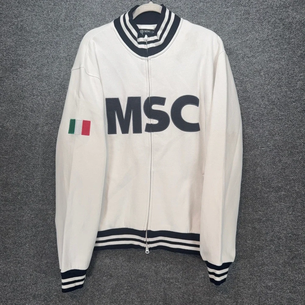 MSC Track Jacket Mens XL White Italian Flag Full Zip Bomber Nautical Fleece